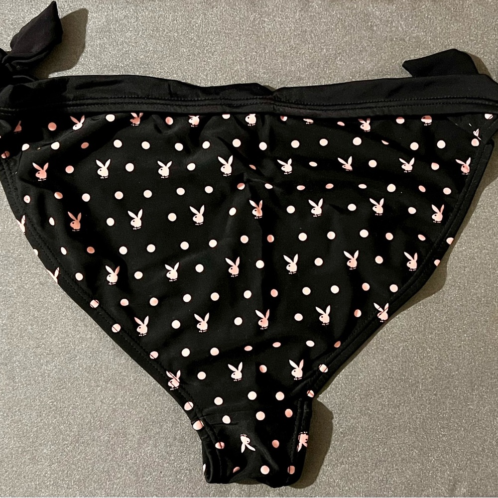 Playboy Black Polka Dot Bikini Set Size XL – Tie Sides & Bow Detail - Picture 7 of 12